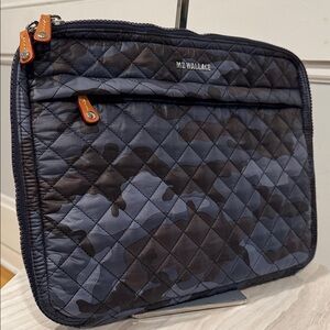 MZ Wallace Laptop Metro Organizer Sleeve Blue Black Camouflage Quilted Nylon